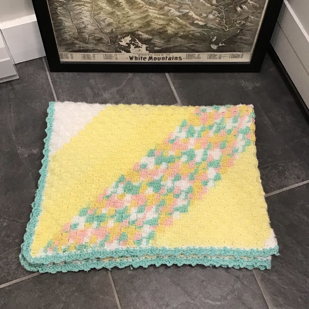 Homemade Crocheted Baby Blanket Small Throw Spring Pastel Nursery Accent 40”x30”